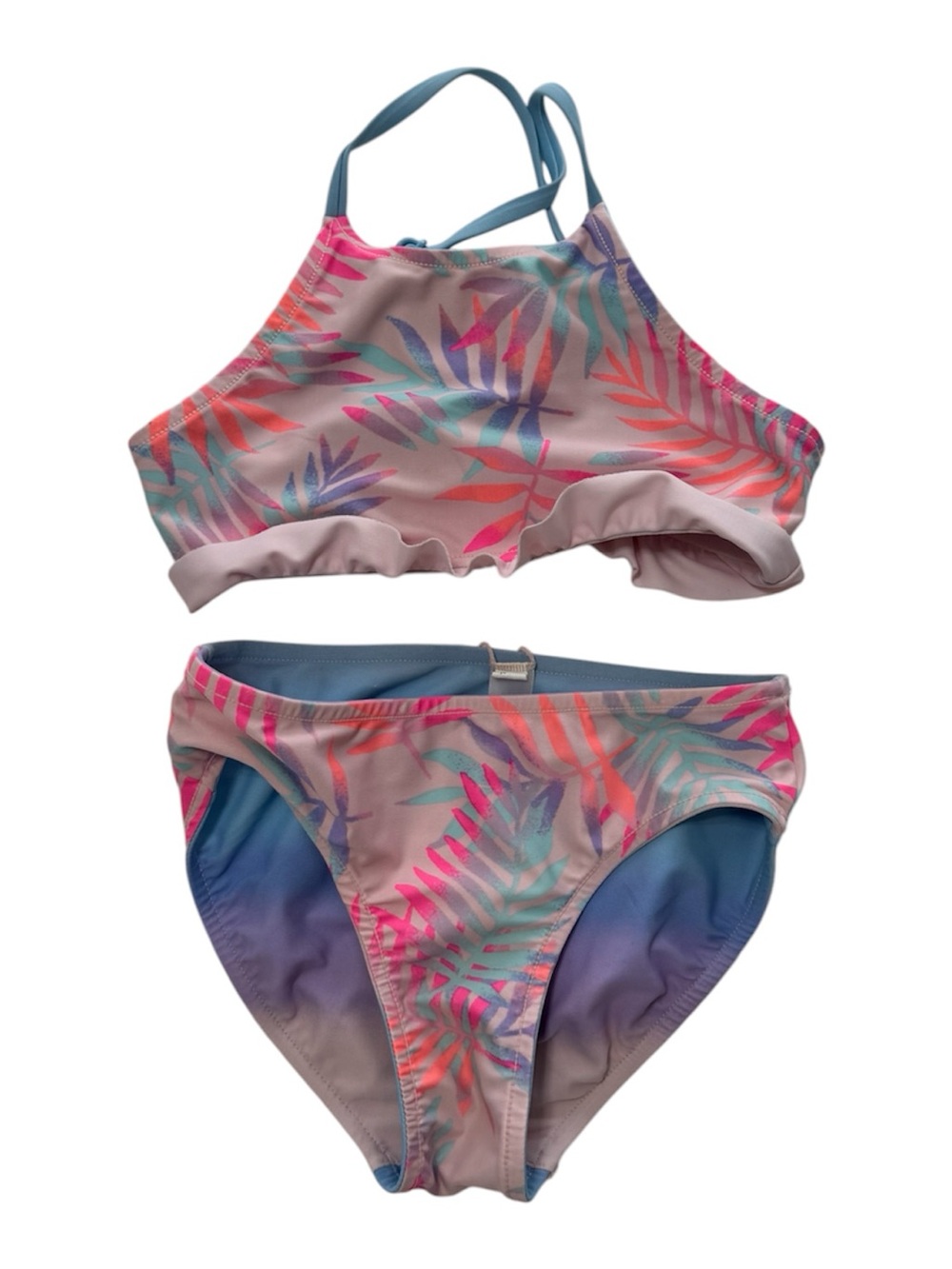 Justice Pink Multicolor Tropical Leaf Two-Piece Swim Set Girls Size 7